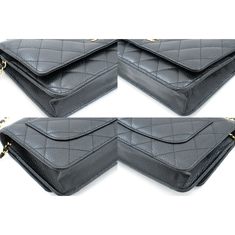 【日本直送】香奈兒粒面小牛皮鏈錢包 WOC 黑色單肩背包-5