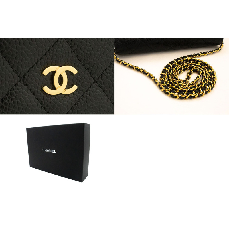 【日本直送】香奈兒粒面小牛皮鏈錢包 WOC 黑色單肩背包-6