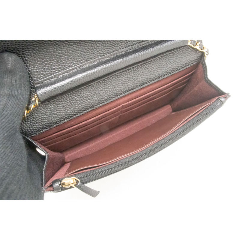 【日本直送】香奈兒粒面小牛皮鏈錢包 WOC 黑色單肩背包-9