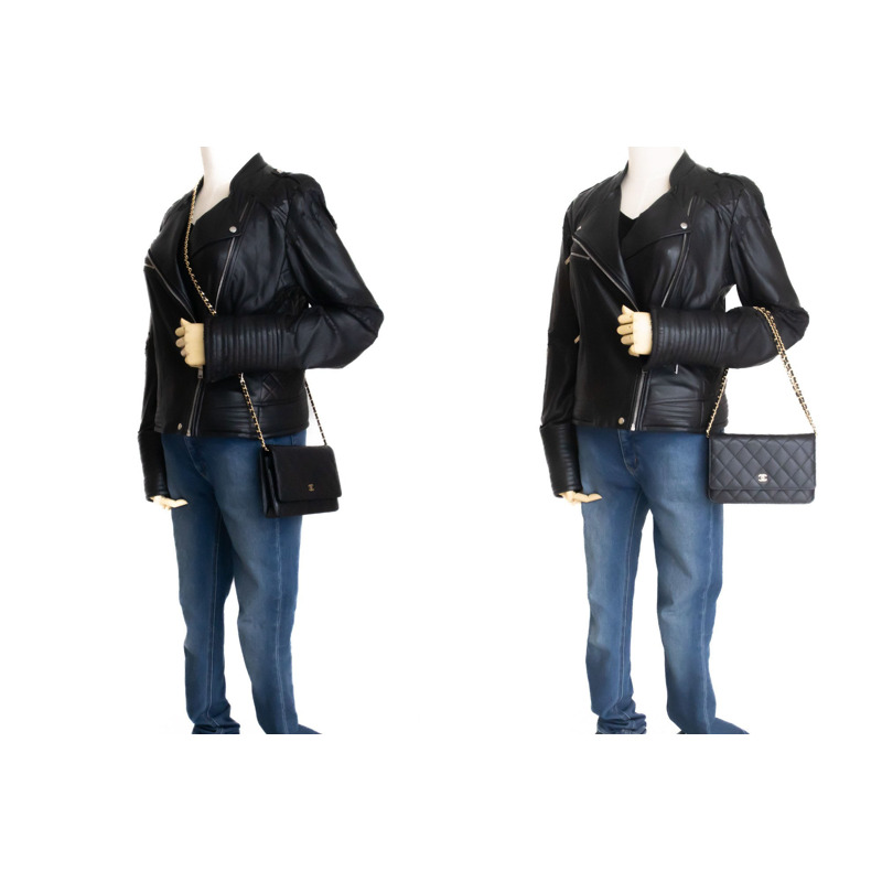 【日本直送】香奈兒粒面小牛皮鏈錢包 WOC 黑色單肩背包-11