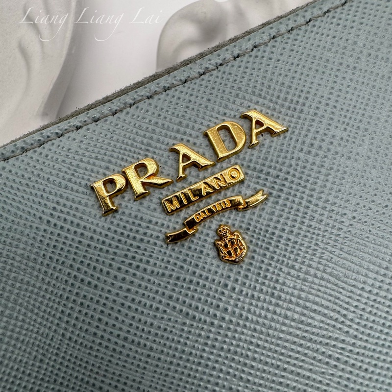 PRADA Saffiano 霧藍灰色拉鏈長夾-5