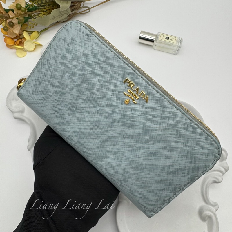 PRADA Saffiano 霧藍灰色拉鏈長夾-17