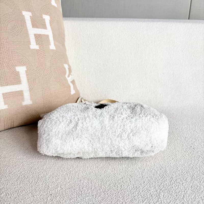 Prada 絨毛hobo腋下包 白色 銀扣 9新 配件塵袋22*18*7-4