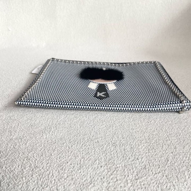 Fendi 老佛爺手拿包 黑白格紋編織 30*22 95新. 配件塵袋-5