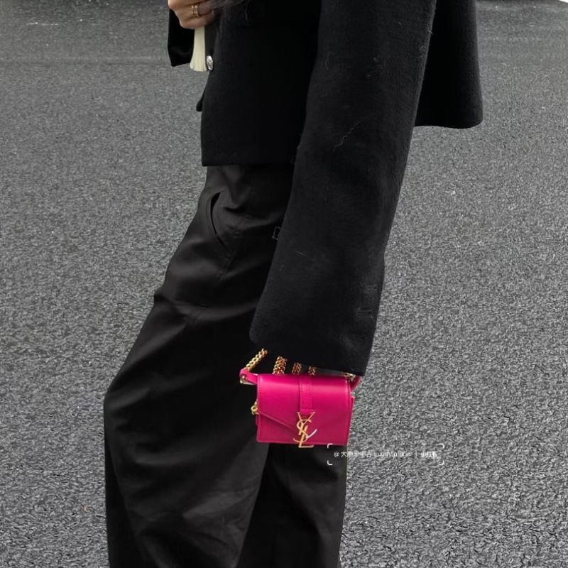 YSL mini信封包 芭比粉 銀扣 牛皮 10*8.5*3 9新 配件塵袋-0