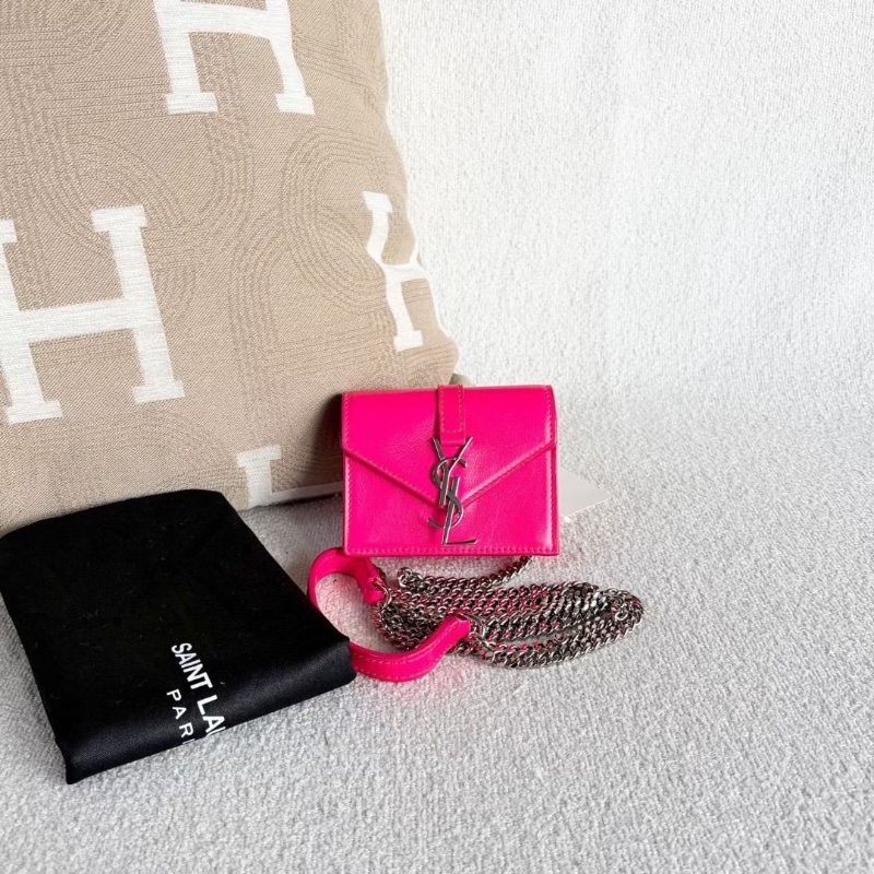 YSL mini信封包 芭比粉 銀扣 牛皮 10*8.5*3 9新 配件塵袋-1