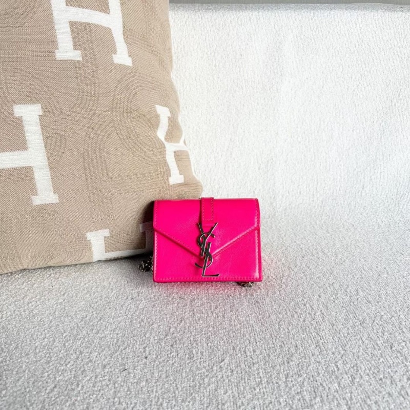 YSL mini信封包 芭比粉 銀扣 牛皮 10*8.5*3 9新 配件塵袋-3