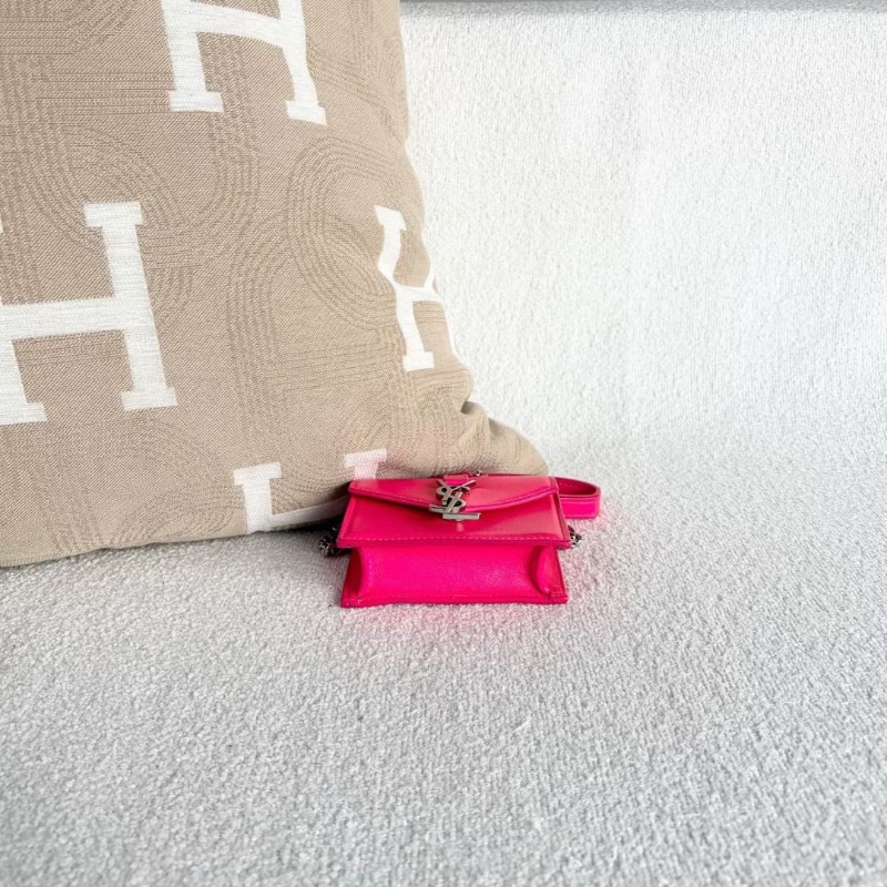 YSL mini信封包 芭比粉 銀扣 牛皮 10*8.5*3 9新 配件塵袋-4