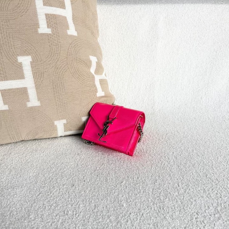 YSL mini信封包 芭比粉 銀扣 牛皮 10*8.5*3 9新 配件塵袋-5