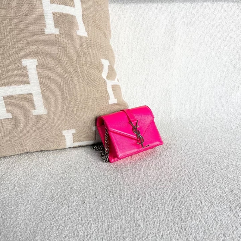 YSL mini信封包 芭比粉 銀扣 牛皮 10*8.5*3 9新 配件塵袋-6