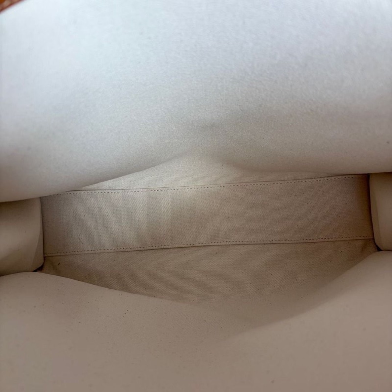 Celine 竪版Cabas帆布托特包 棕拼白 金扣 36.5*38*10 9新 配件鑰匙*2 鎖-3