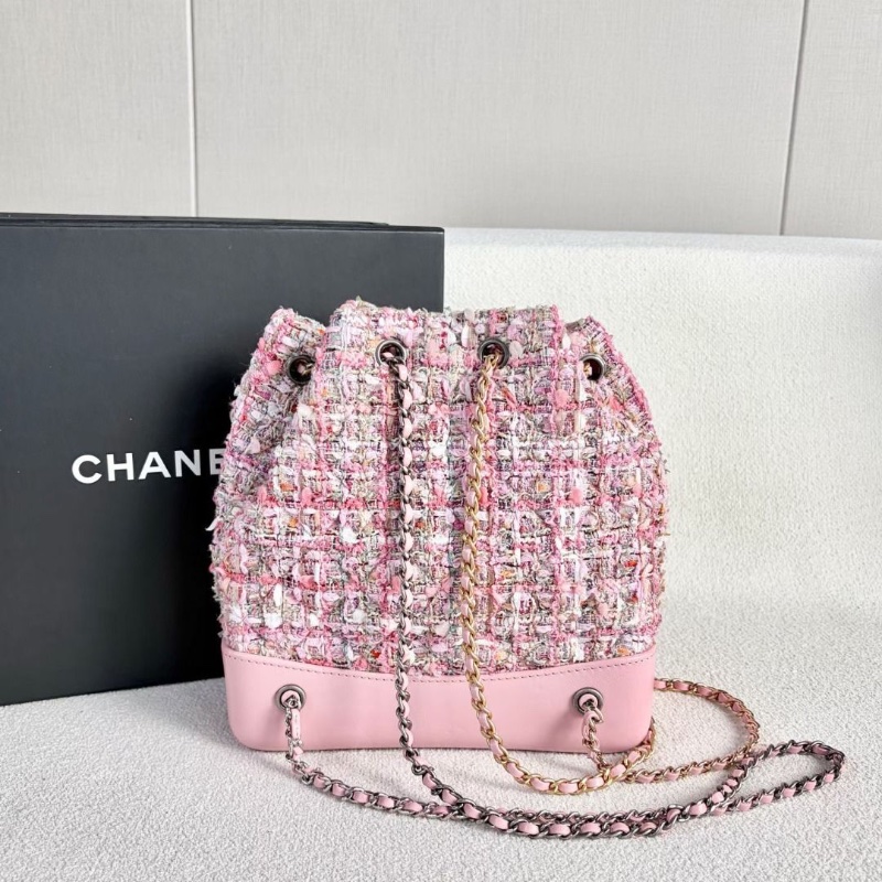 Chanel 毛呢流浪後背包粉色 仿舊銀扣 毛呢拼皮21*23*8  9新. 配件盒子 保卡 塵袋 說明書-5