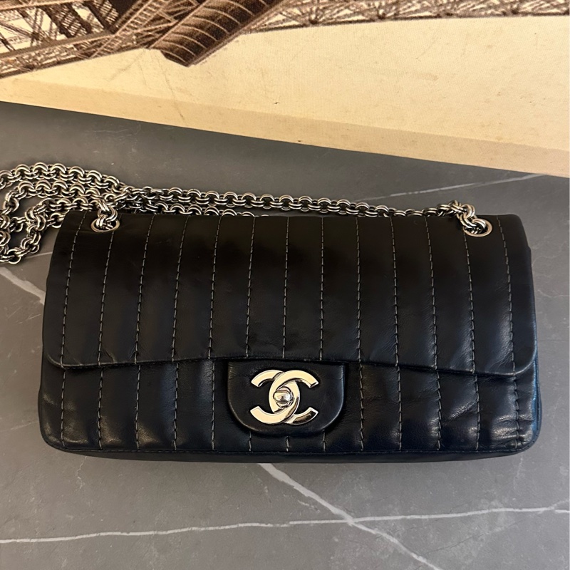 💗MYMluxurybag💗 Chanel 25cm 黑銀全皮袋 肩背袋-4