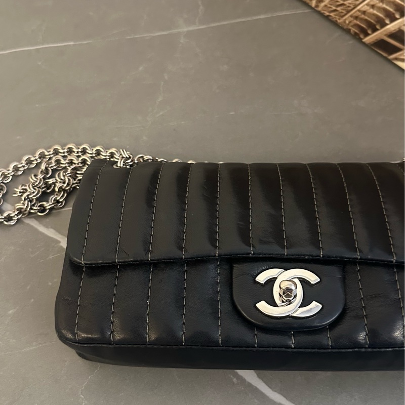💗MYMluxurybag💗 Chanel 25cm 黑銀全皮袋 肩背袋-5