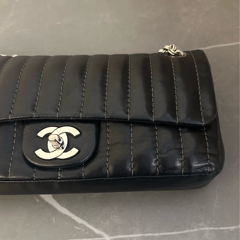💗MYMluxurybag💗 Chanel 25cm 黑銀全皮袋 肩背袋-6