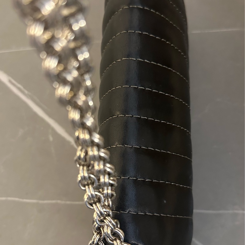 💗MYMluxurybag💗 Chanel 25cm 黑銀全皮袋 肩背袋-17