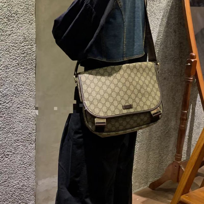 Gucci 肩背斜背包 經典老花雙G 帆布材質 33/24/10cm 98新配件塵袋-0
