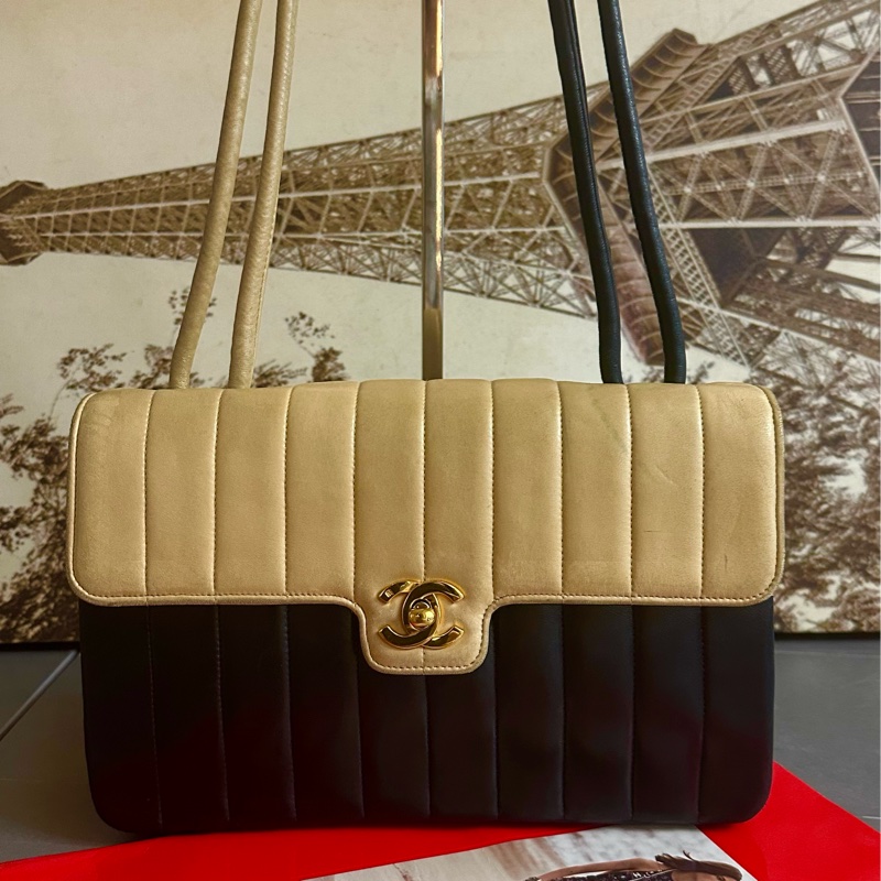 🩵MYMluxurybag🩵 Chanel 古董袋 全皮袋 米黑雙色-0