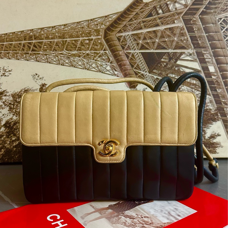 🩵MYMluxurybag🩵 Chanel 古董袋 全皮袋 米黑雙色-1