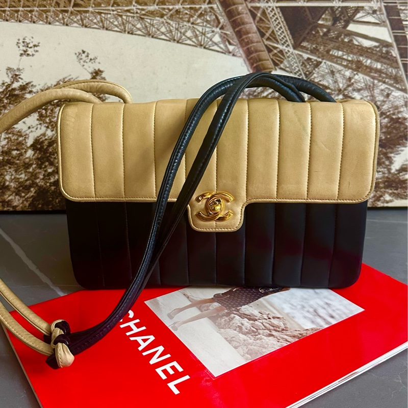 🩵MYMluxurybag🩵 Chanel 古董袋 全皮袋 米黑雙色-2