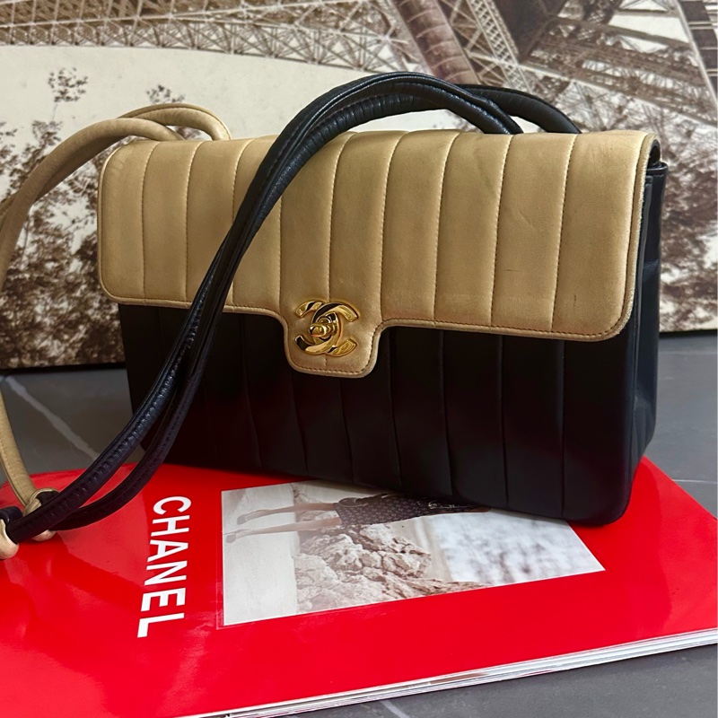 🩵MYMluxurybag🩵 Chanel 古董袋 全皮袋 米黑雙色-3