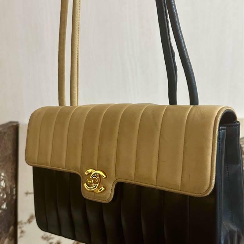 🩵MYMluxurybag🩵 Chanel 古董袋 全皮袋 米黑雙色-6