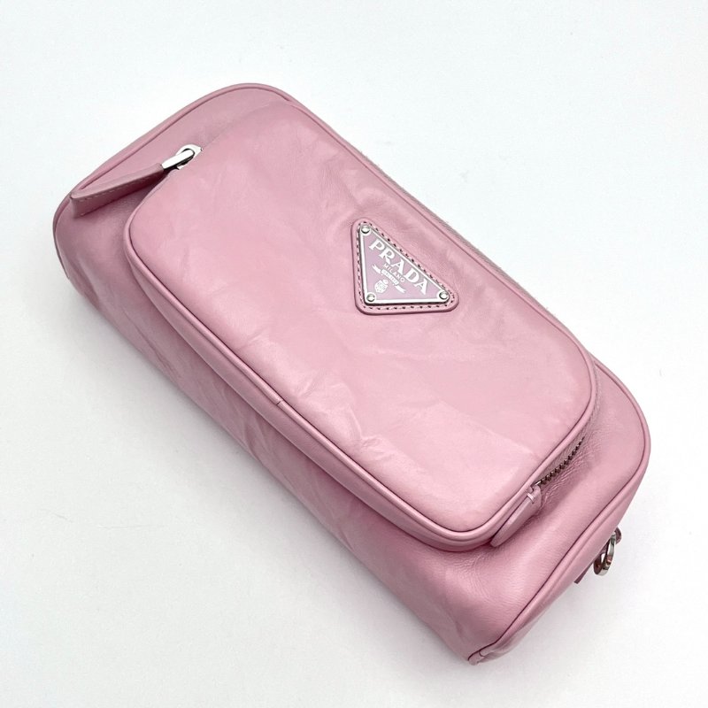 ️PRADA 粉色銀扣寬肩帶 相機包 23*11*7 98新配件塵袋-4