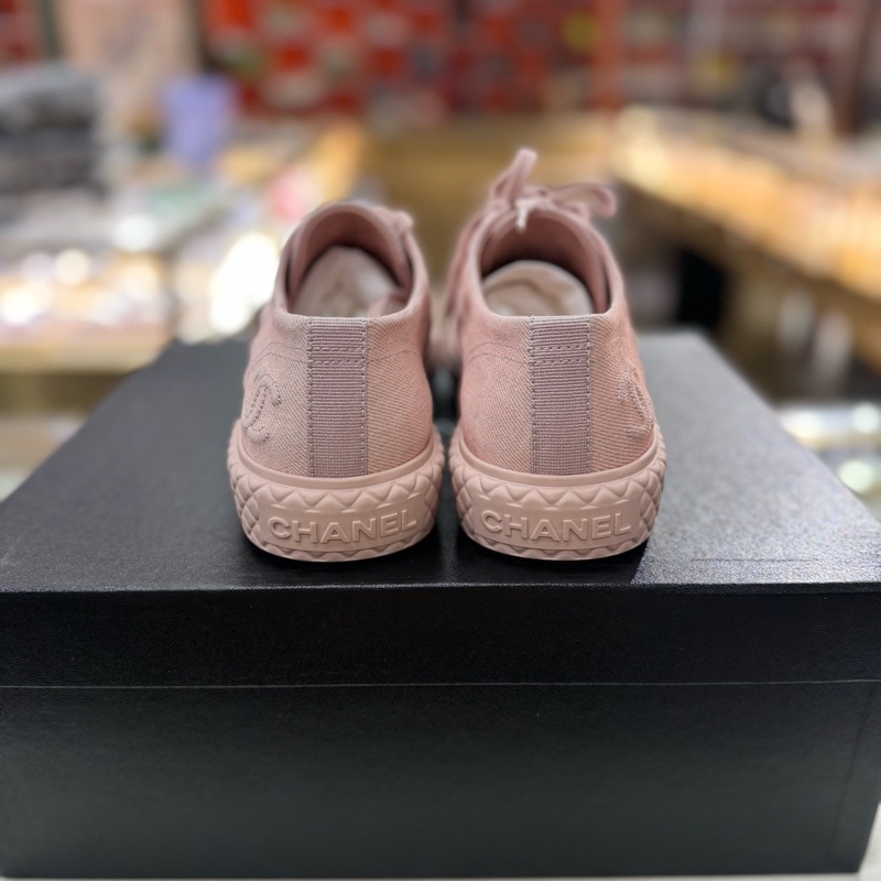 閒置未使用 Chanel/香奈兒粉色餅乾鞋+尺寸38碼 帆布材質板鞋-5