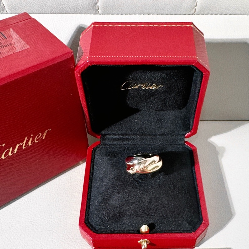 Cartier卡地亞 中古 Vintage  Trinity 系列 18K 三色金 超大號三環戒指，尺碼 52-0