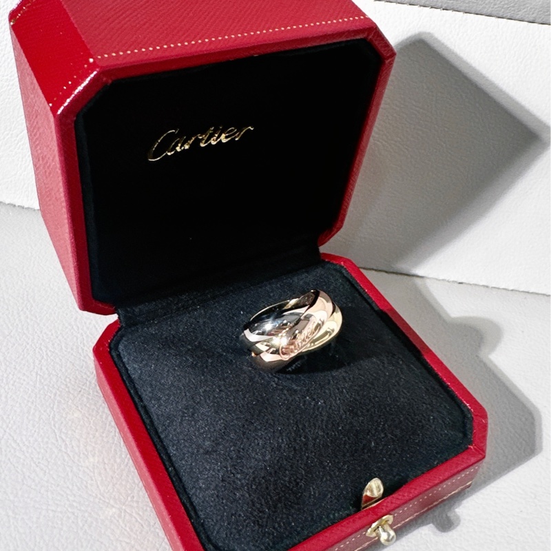 Cartier卡地亞 中古 Vintage  Trinity 系列 18K 三色金 超大號三環戒指，尺碼 52-1
