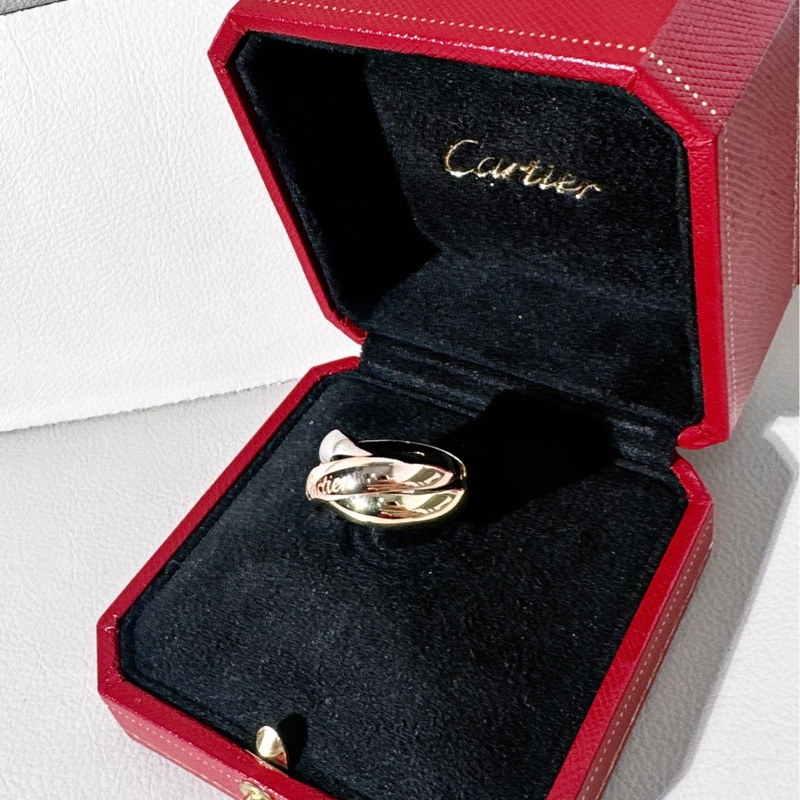 Cartier卡地亞 中古 Vintage  Trinity 系列 18K 三色金 超大號三環戒指，尺碼 52-2