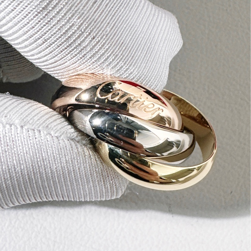 Cartier卡地亞 中古 Vintage  Trinity 系列 18K 三色金 超大號三環戒指，尺碼 52-3