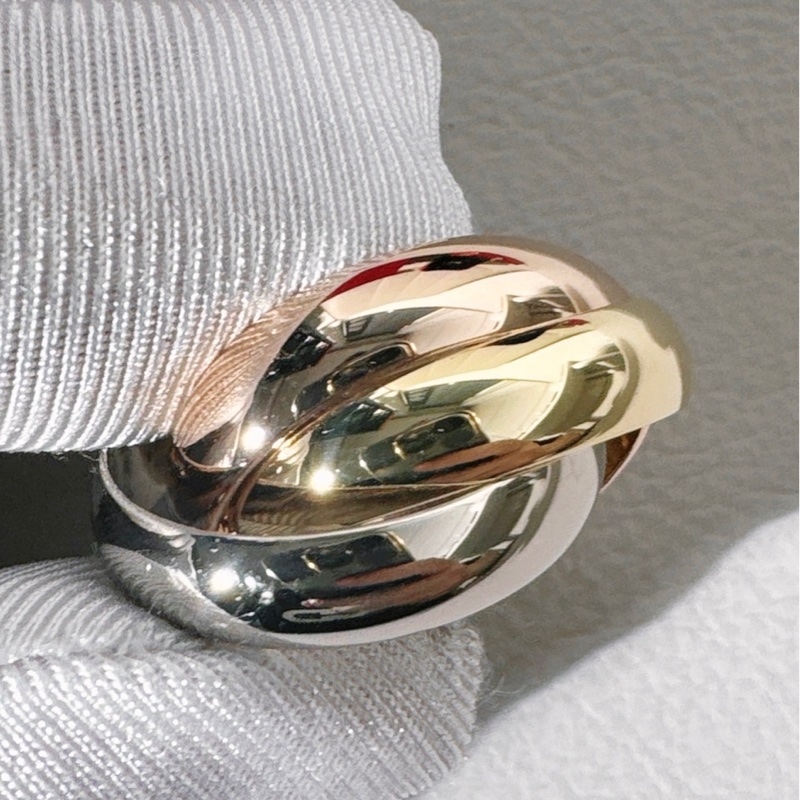 Cartier卡地亞 中古 Vintage  Trinity 系列 18K 三色金 超大號三環戒指，尺碼 52-5