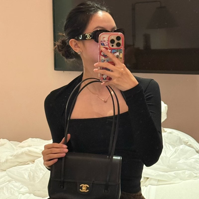 CHANEL 26P Preppy coco粒面牛皮單肩包 - 小號黑金-1