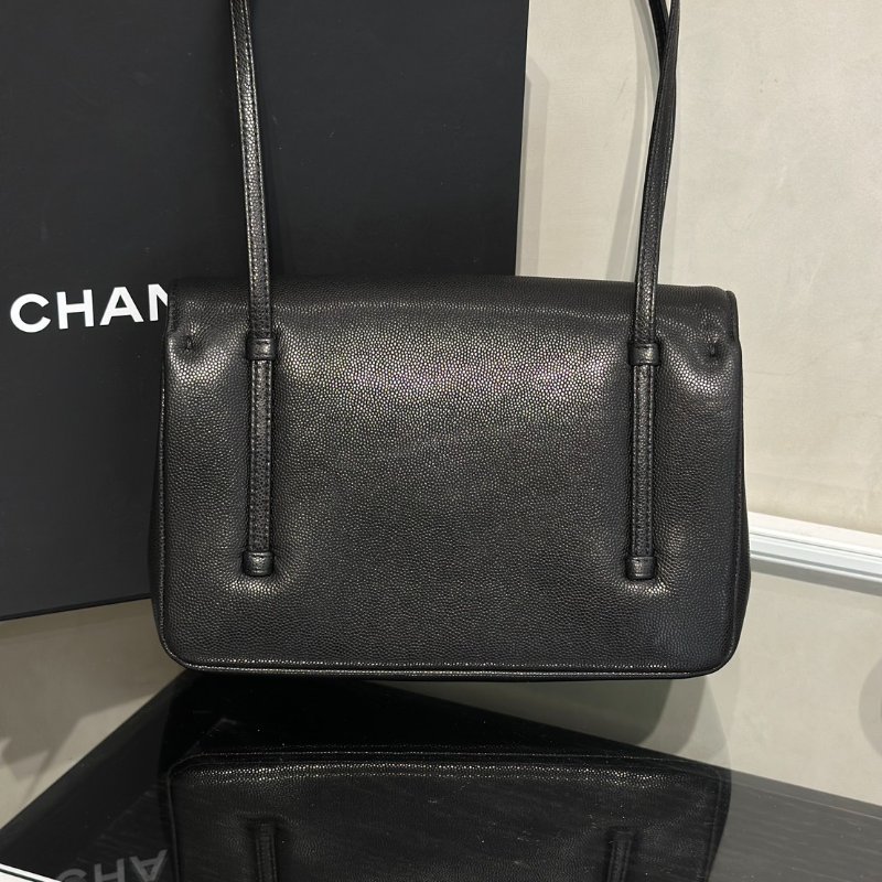 CHANEL 26P Preppy coco粒面牛皮單肩包 - 小號黑金-4