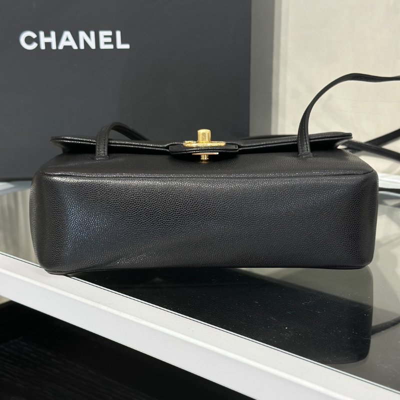 CHANEL 26P Preppy coco粒面牛皮單肩包 - 小號黑金-5