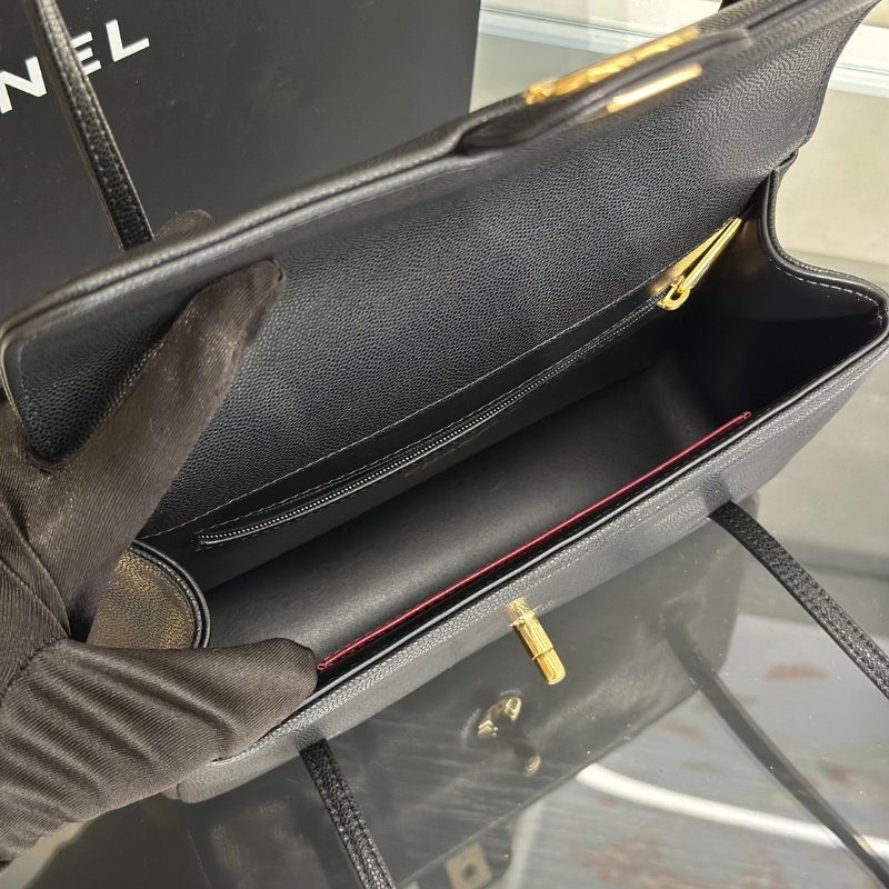 CHANEL 26P Preppy coco粒面牛皮單肩包 - 小號黑金-6