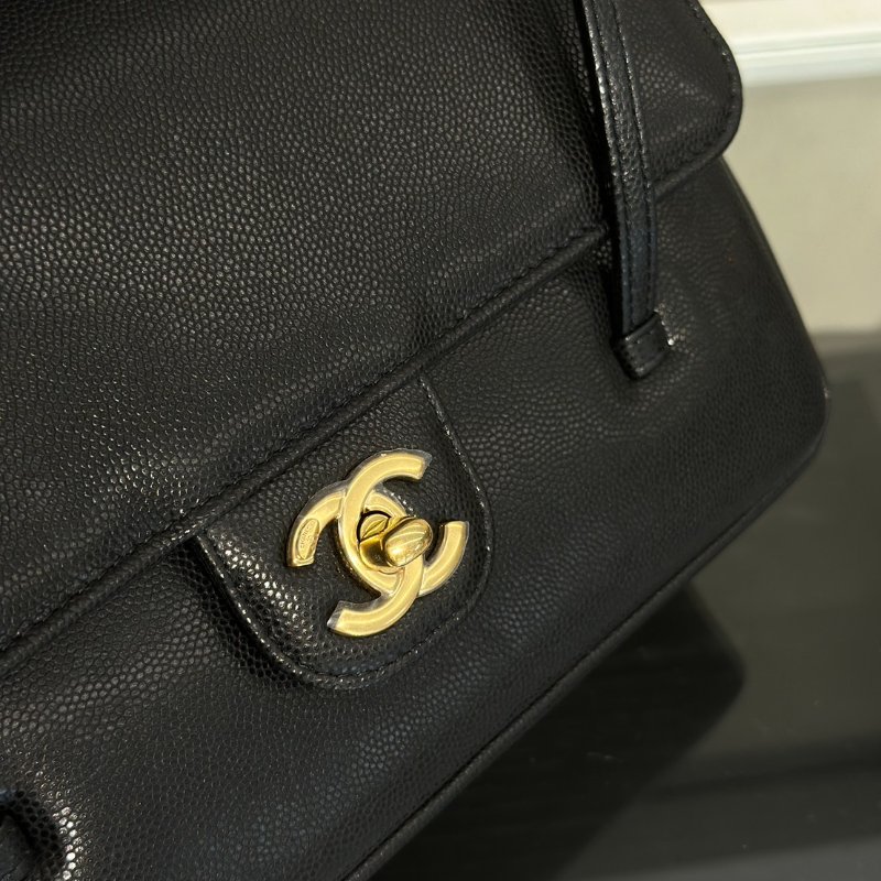 CHANEL 26P Preppy coco粒面牛皮單肩包 - 小號黑金-7