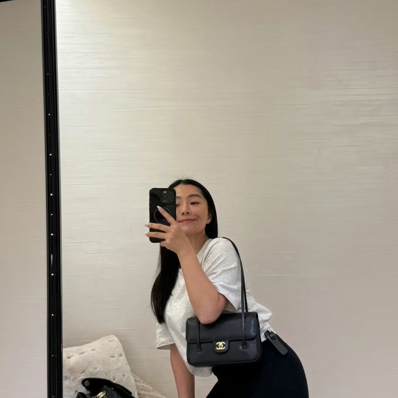 CHANEL 26P Preppy coco粒面牛皮單肩包 - 小號黑金-11