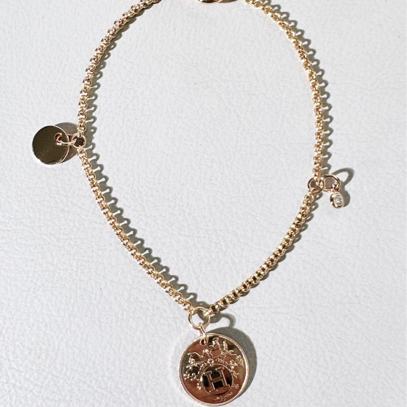 Hermes愛馬仕 Ex-Libris藏書章金幣玫瑰金手鍊-4