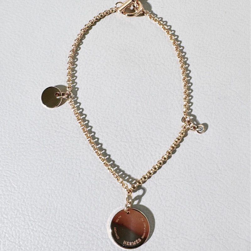 Hermes愛馬仕 Ex-Libris藏書章金幣玫瑰金手鍊-5