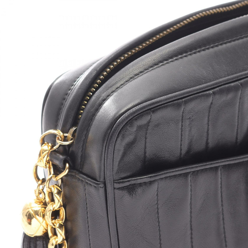 香奈兒 Mademoiselle 鏈條肩背包,羊羔皮,黑色,二手,女士,金色五金-5