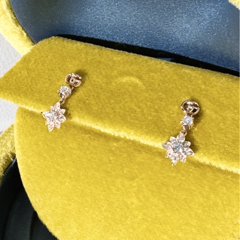 Gucci 古馳 珠寶 18k 玫瑰金滿鑽 flora 小雛菊耳環-3