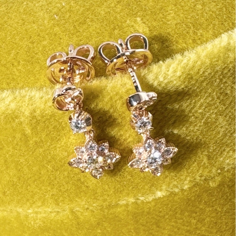 Gucci 古馳 珠寶 18k 玫瑰金滿鑽 flora 小雛菊耳環-4