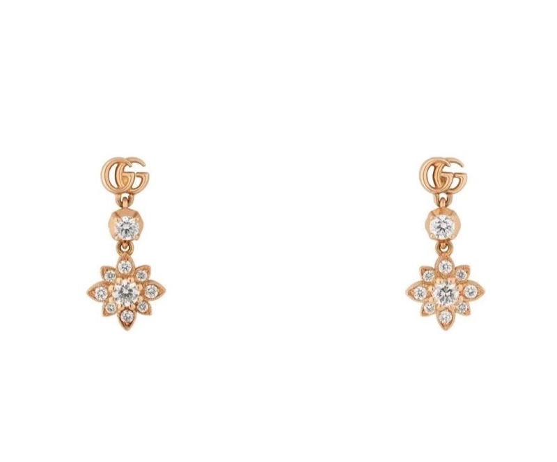 Gucci 古馳 珠寶 18k 玫瑰金滿鑽 flora 小雛菊耳環-6