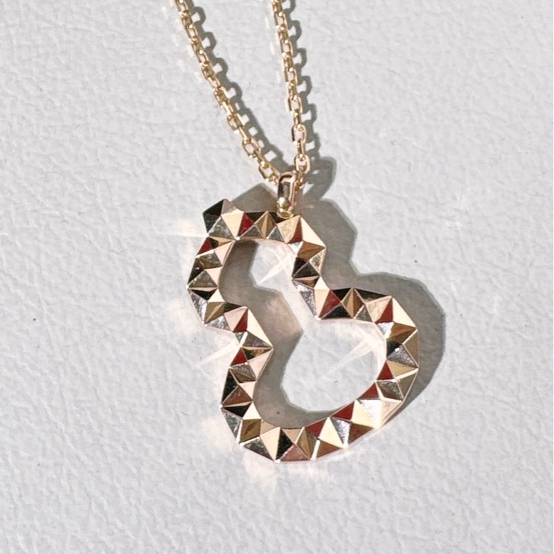 Qeelin麒麟 wulu系列 18k玫瑰金鏤空鑽石切割葫蘆項鍊,大號-4