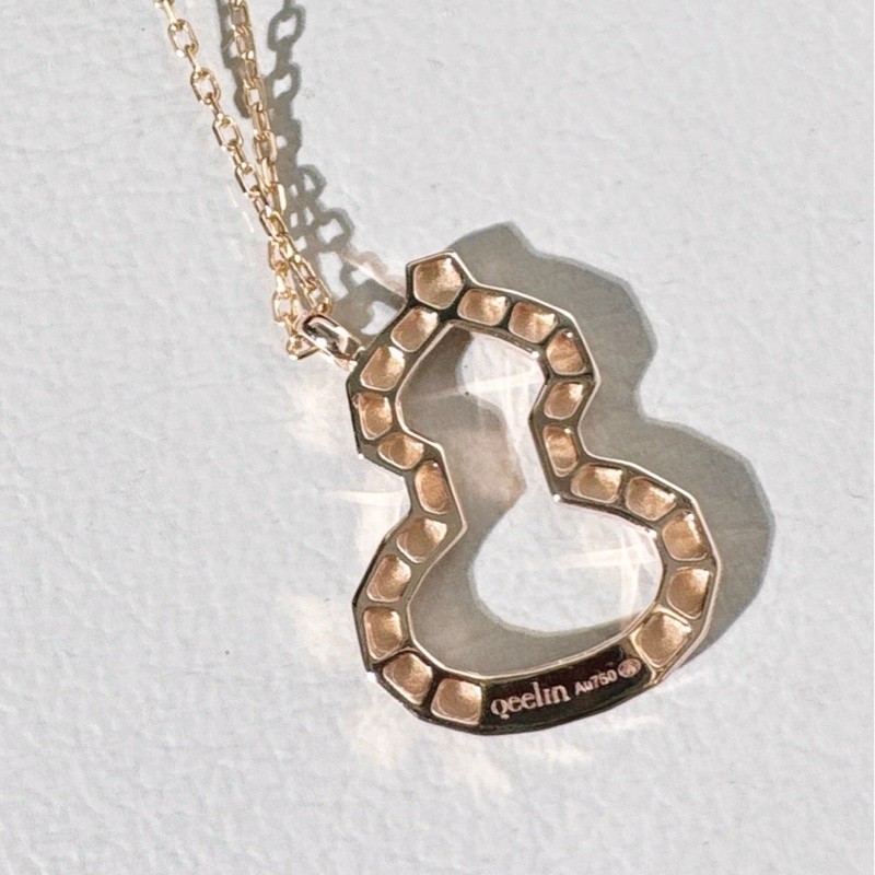 Qeelin麒麟 wulu系列 18k玫瑰金鏤空鑽石切割葫蘆項鍊,大號-5