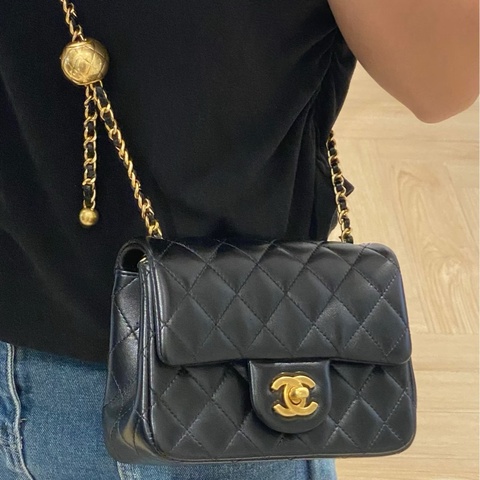 CHANEL香奈兒CF 黑金羊皮🌕金球方胖子