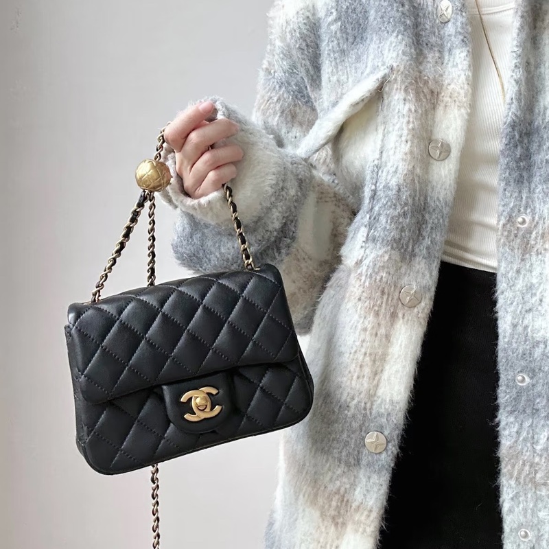 CHANEL香奈兒CF 黑金羊皮🌕金球方胖子-2