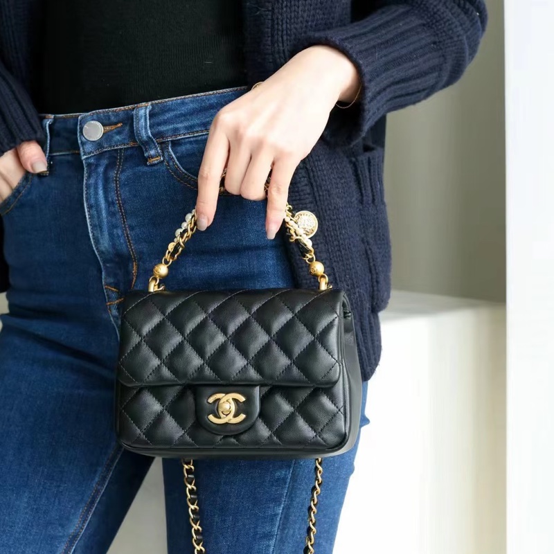 CHANEL香奈兒CF 黑金羊皮🌕金球方胖子-3